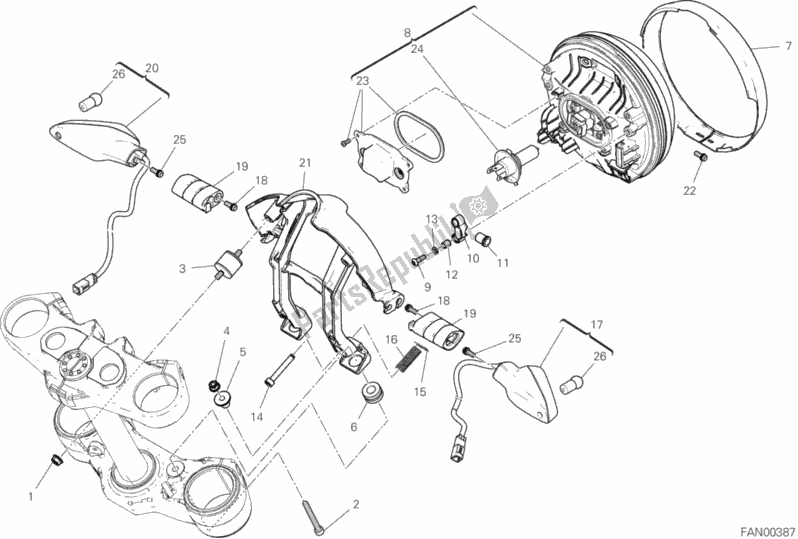 All parts for the Headlight of the Ducati Scrambler 1100 Sport PRO USA 2020